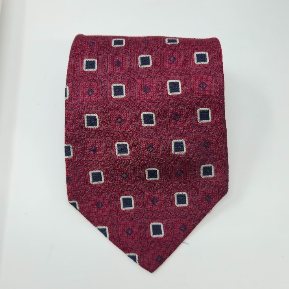 Jos. A. Bank Red/Navy Geometric 100% Silk Tie